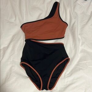 Asymmetrical Black and Brown Women's Swimsuit